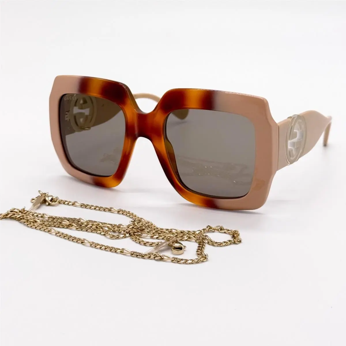 Gucci Sunglasses GG1022S 003 Havana Women Gucci Oversized Eyewear with Cha