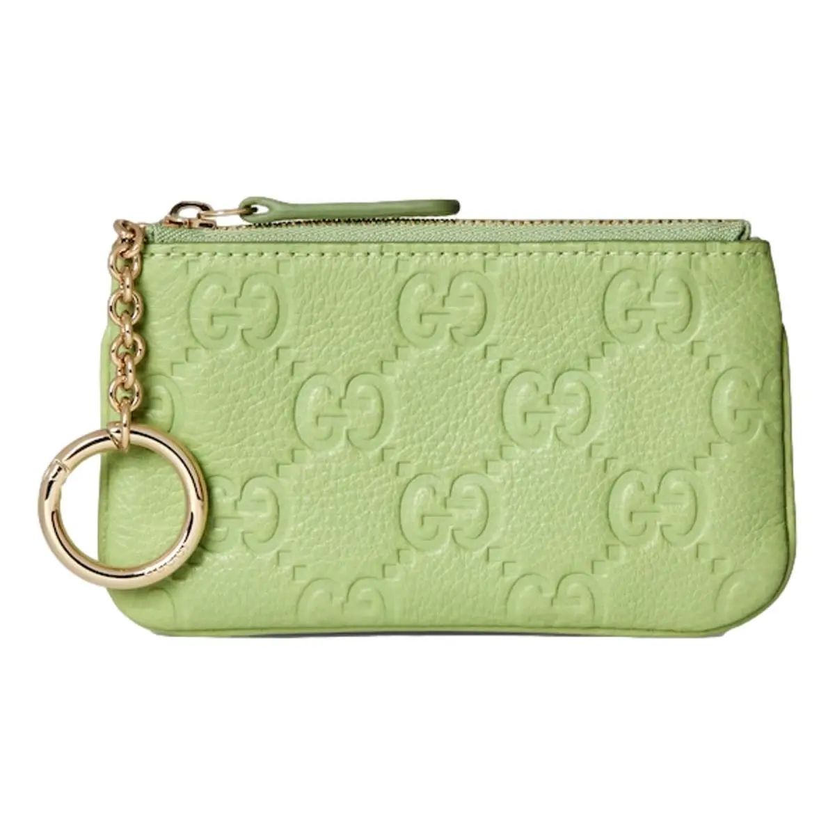 GG Embossed Light Green Leather Key Pouch Coin Case by Gucci