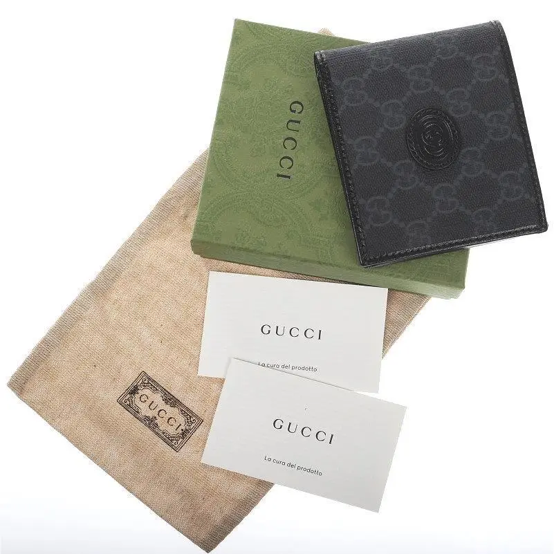 Men`s Black GG Supreme Canvas Interlocking G Bifold Wallet W/box by Gucci