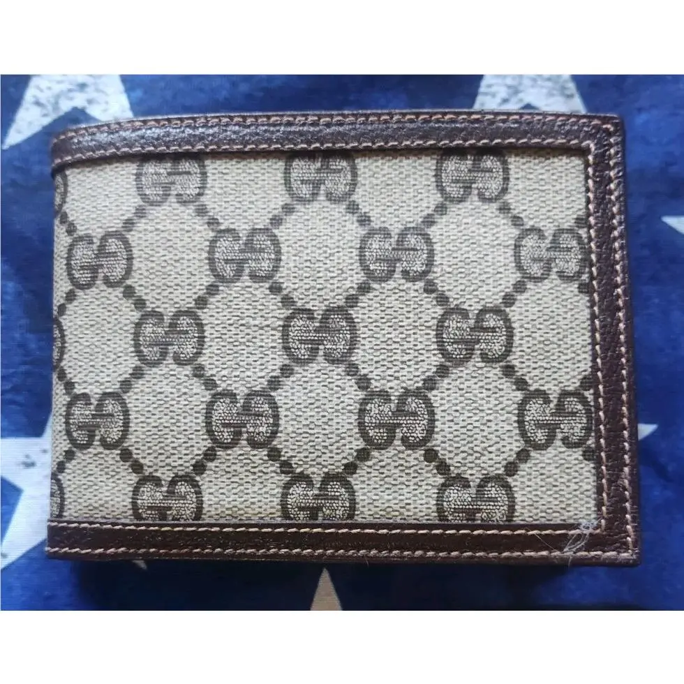 Vintage Gucci GG Supreme Canvas Bifold Card Holder Wallet Nos Tag 1980s Leather