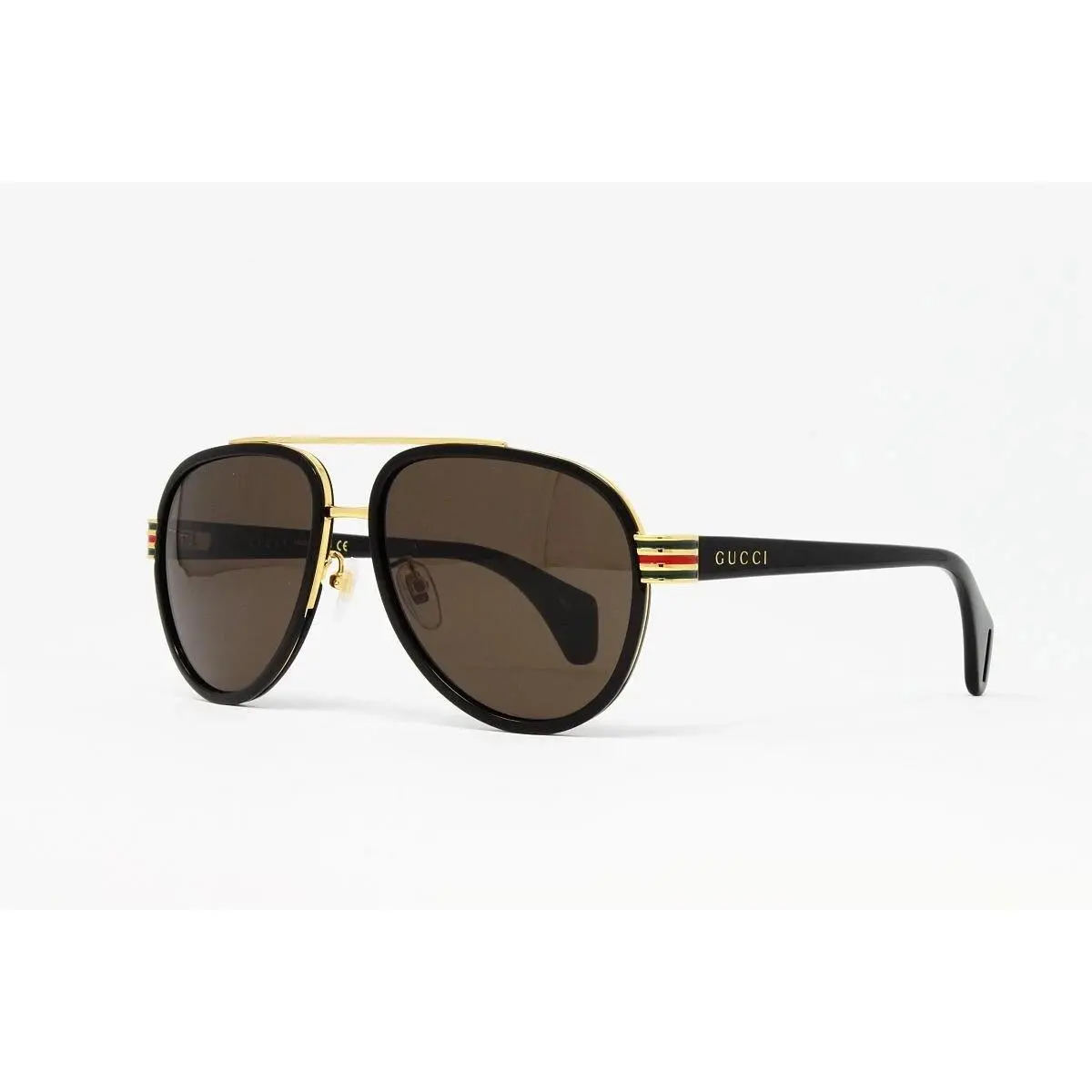 Men`s Aviator Sunglasses GG 0447S 003 Black Gold 58mm Grey Lens by Gucci