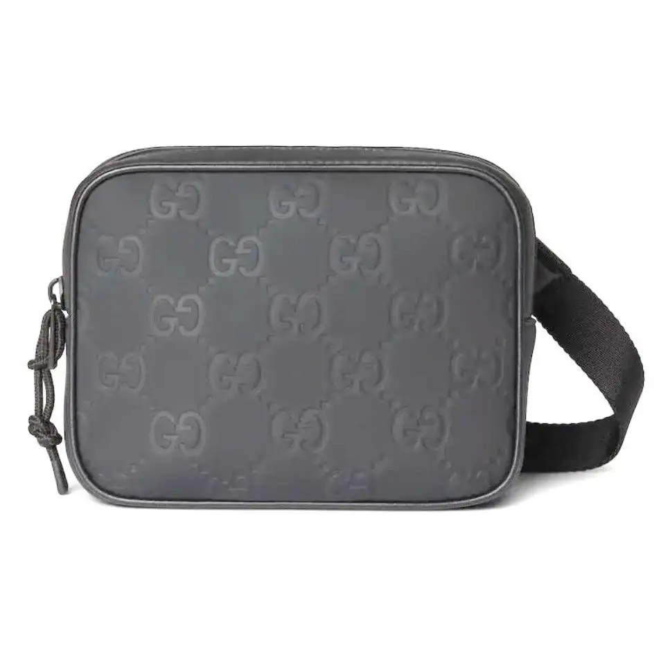 Gucci Edge Mini Shoulder Bag Black GG Matt Rubber 834246
