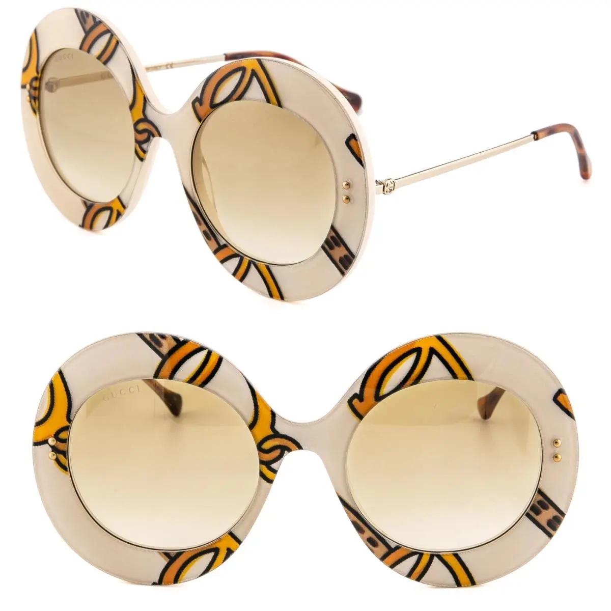 GG0894S 0894 Ivory Gold Horsebit Geometric Print Oversized 003 Sunglasses by Gucci