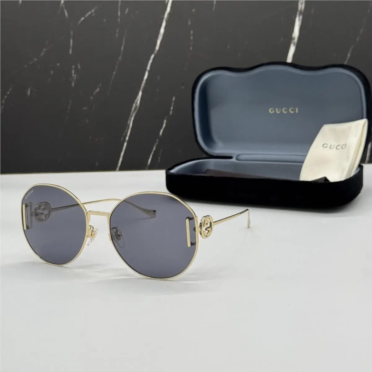 GG1206SA 002 Women Oversized Gold Gray Sunglasses by Gucci