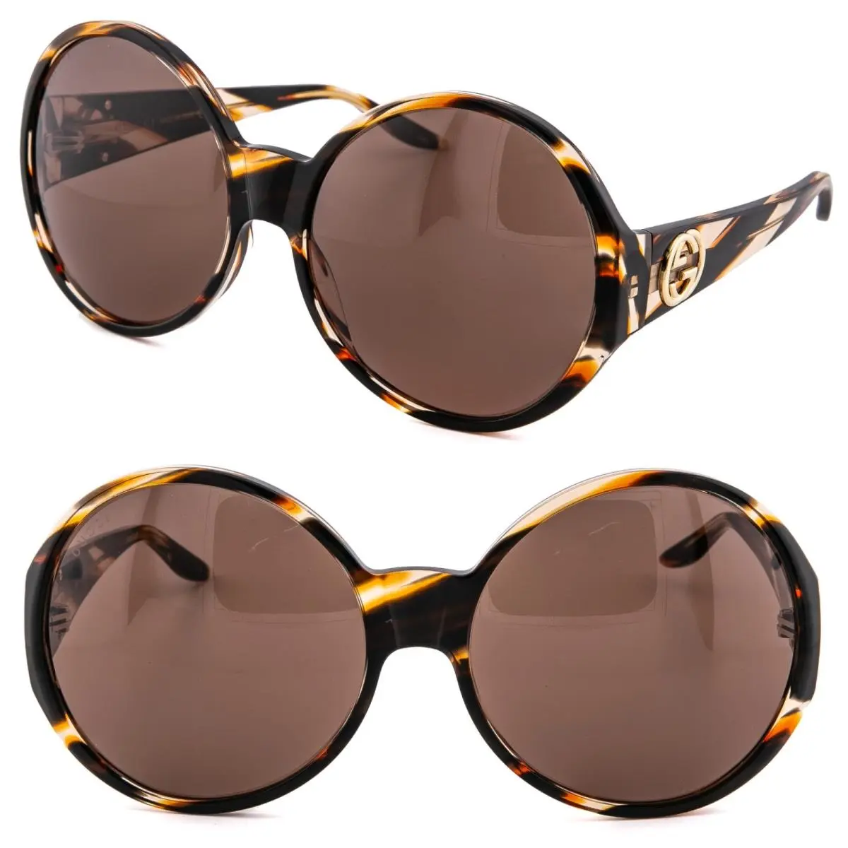 GG0954S Brown Stripe 0954 GG Logo Oversized Round Retro Sunglasses 007 by Gucci