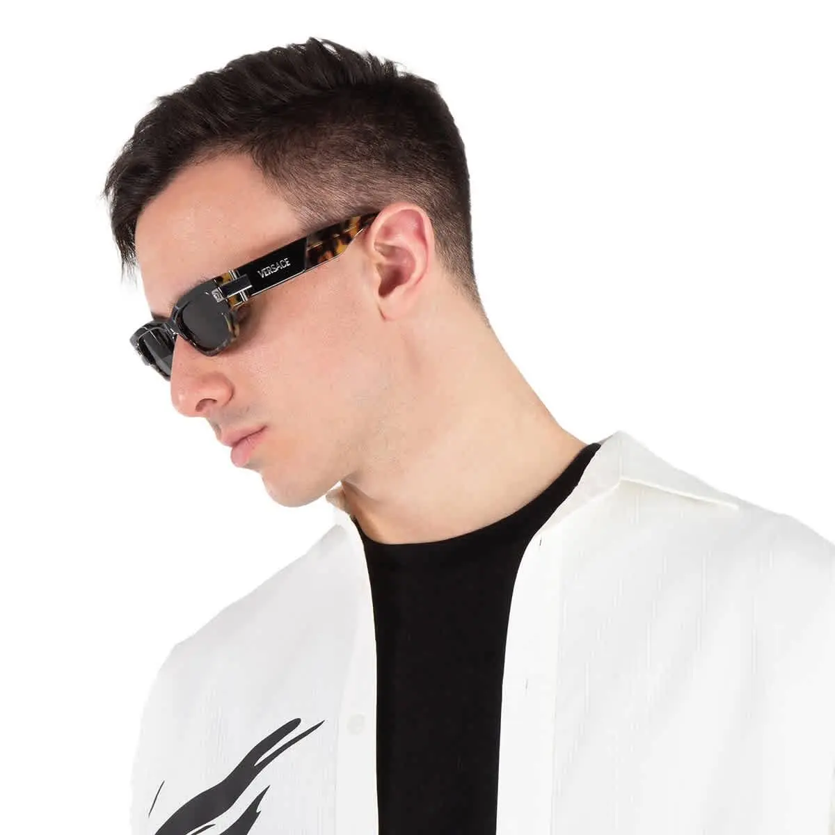 Versace Dark Grey Rectangular Men`s Sunglasses VE4465 545687 53 VE4465 545687 53