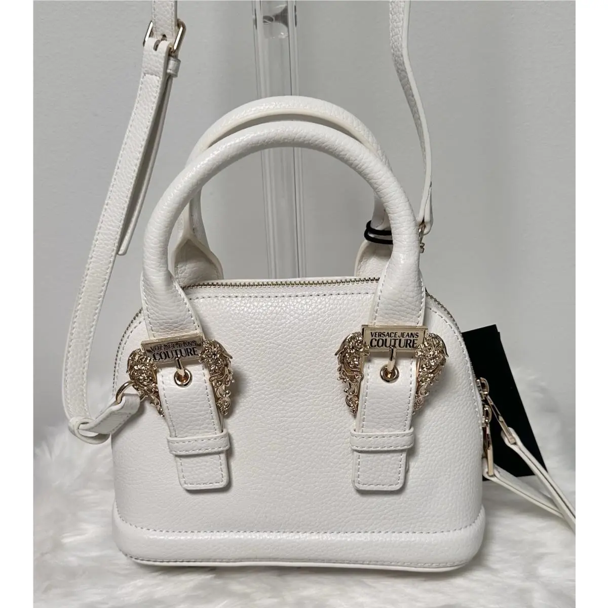 Versace Jeans Couture White Saffiano Alma Collection 2-Way Hand Shoulder Bag