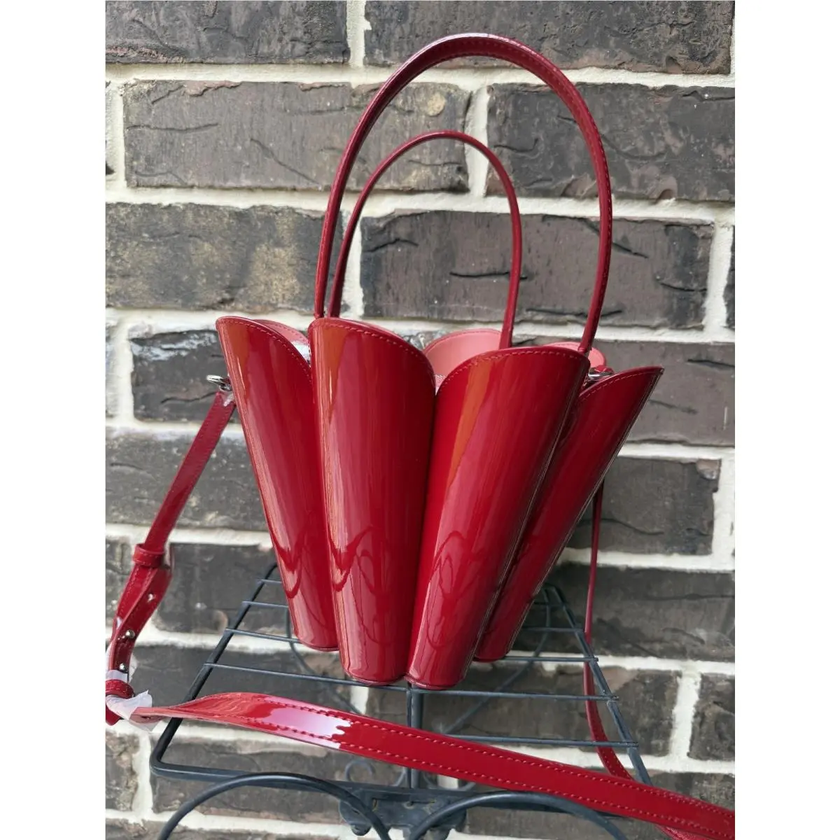 The Spade Flower Bucket Bag Patent Leather C/b Dark Scarlet Red by Kate Spade