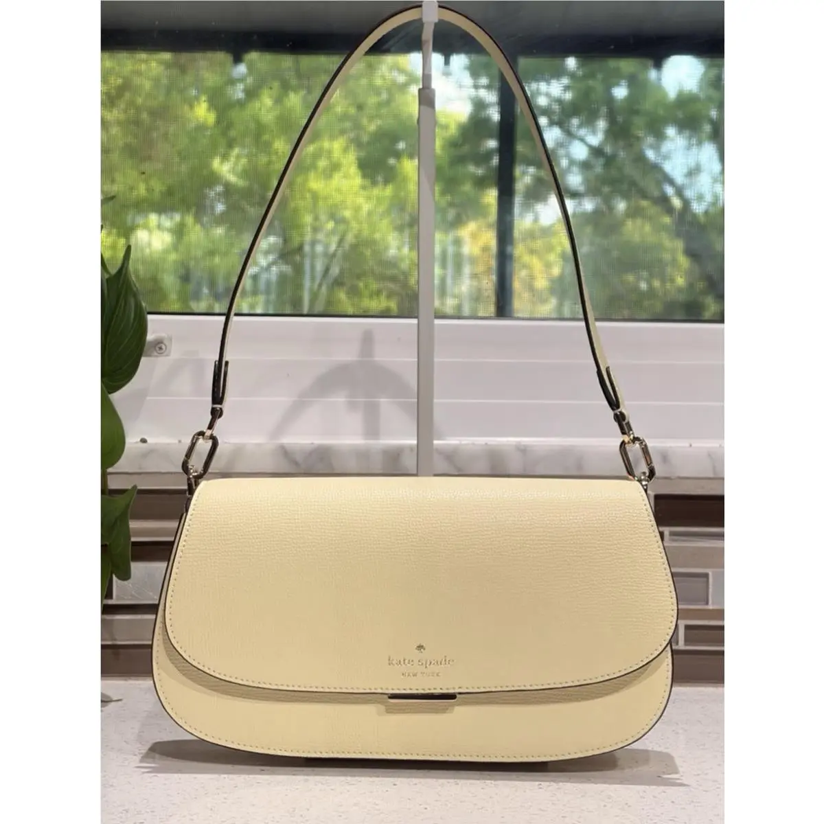 Kate Spade Quinn Medium Small Flap Chain Shoulder Bag Clutch Yellow Leather Gold