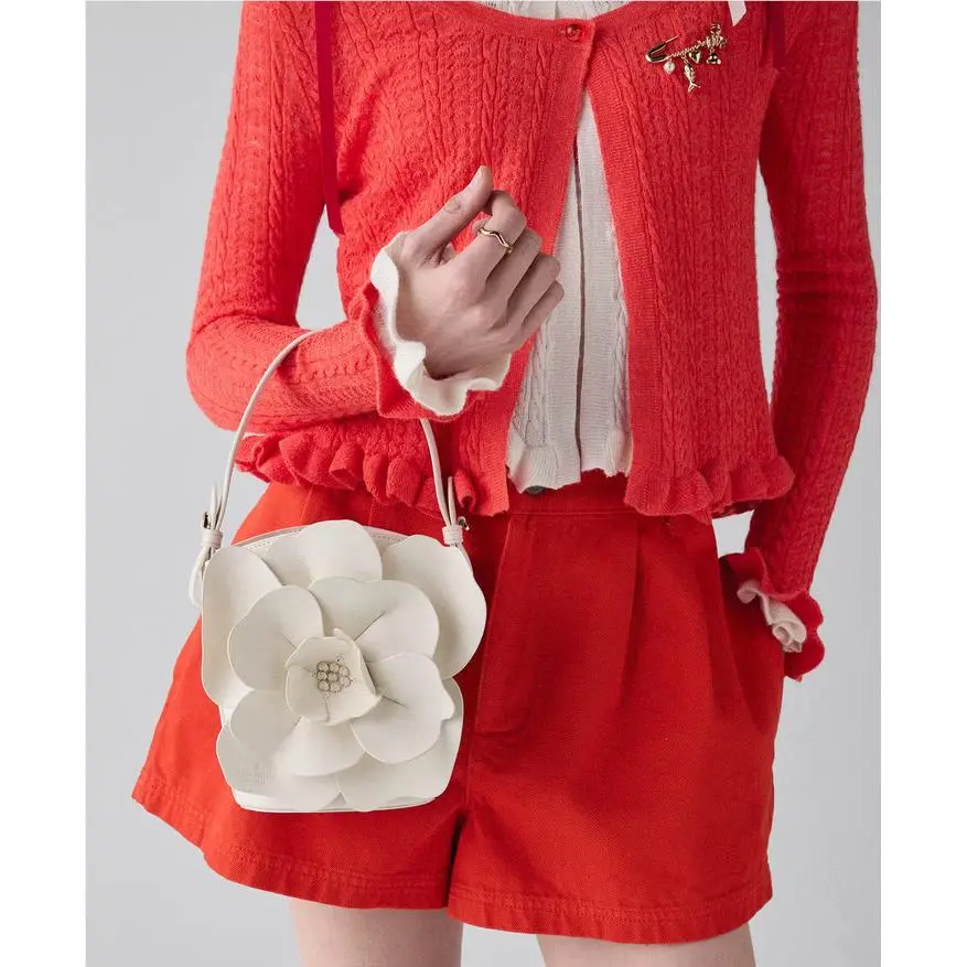 Kate Spade Flora Bucket Bag Appliqué 3D Flower Leather Crossbody Purse