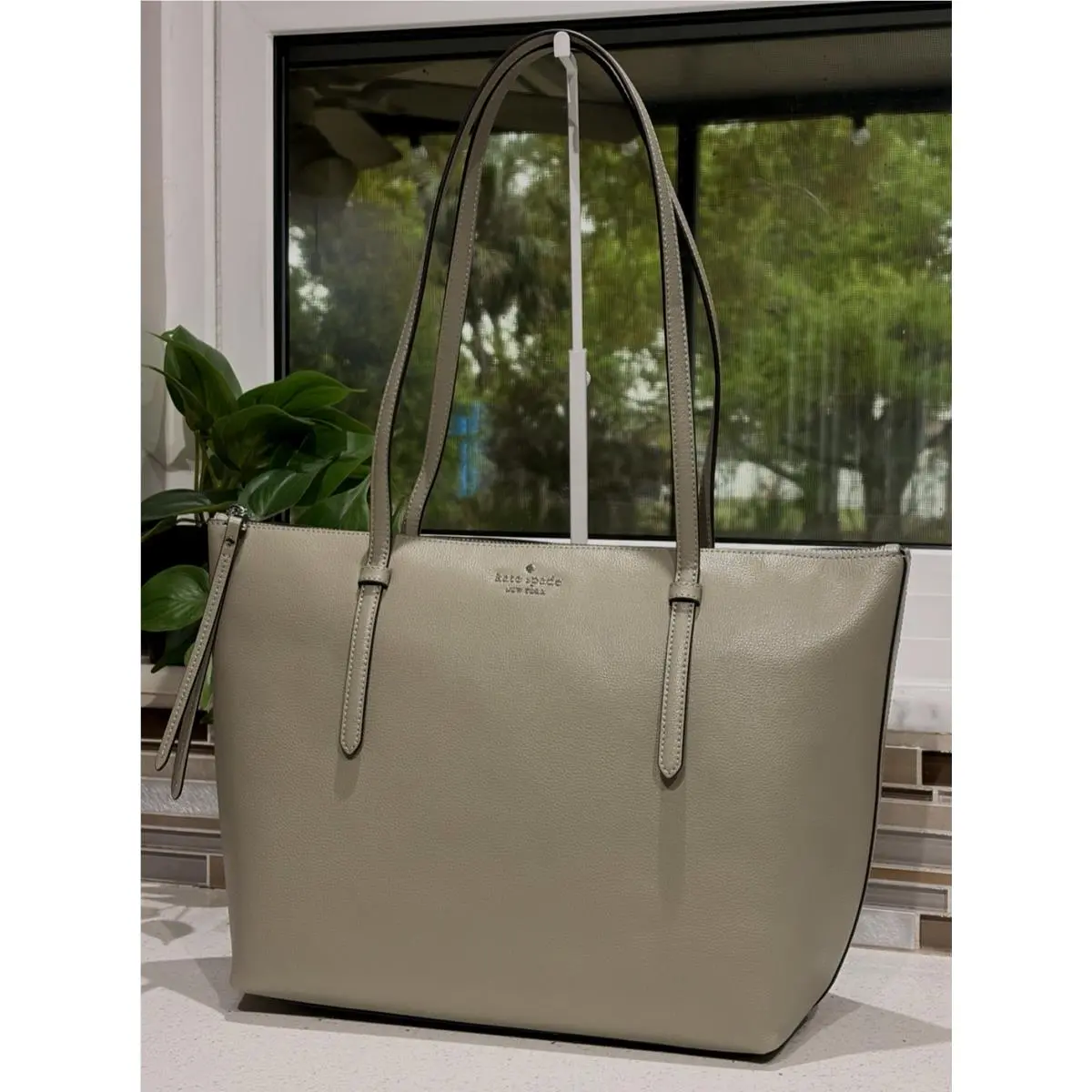 Kate Spade All Day Zip Shoulder Tote Laptop Large Bag Oyster Shell Olive Green