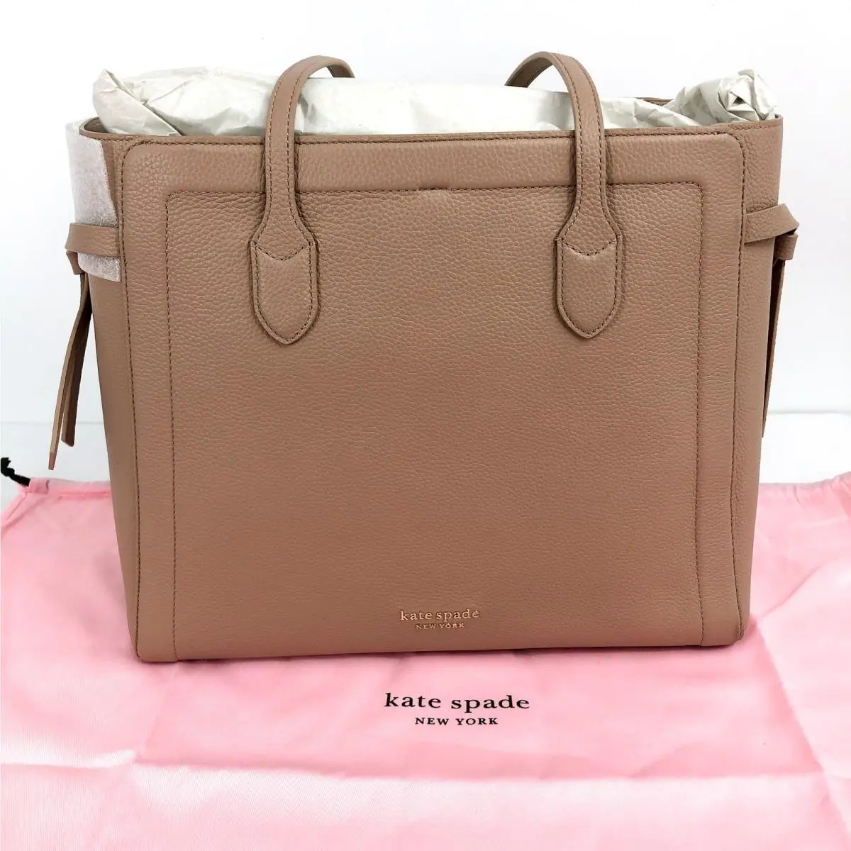 Knott Large Tote Bag Tan Raw Pecan Shoulder Straps Leather by Kate Spade