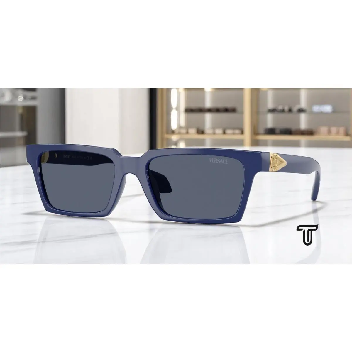 VE4490U 545087 Solid Blue Dark Grey 55 mm Men`s Sunglasses by Versace