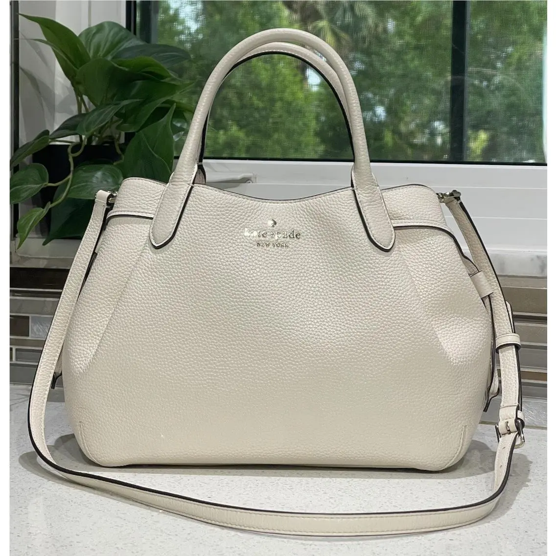 Dumpling Large Satchel Shoulder Bag Purse Hobo Cream Meringue Leather by Kate Spade