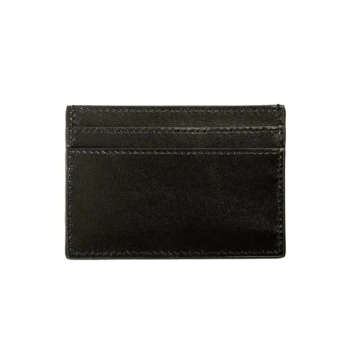 Black Leather Gold Color Creeca Logo Card Case Holder by Versace