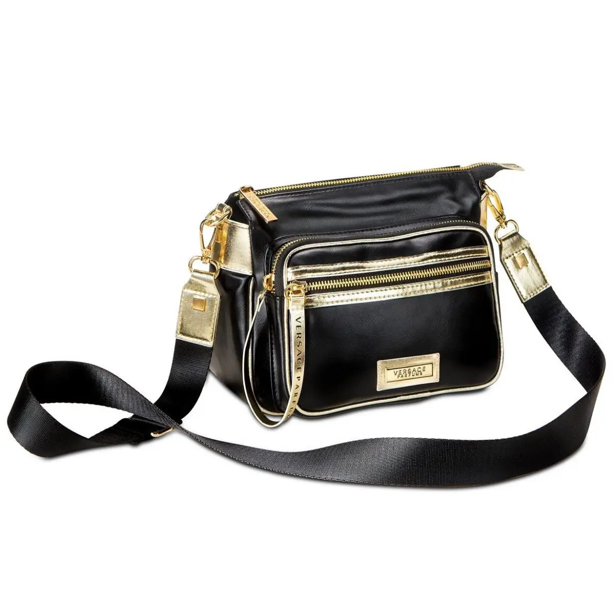 Versace Parfums Women`s Bag Crossbody Adjustable Shoulder Strap Black Gold