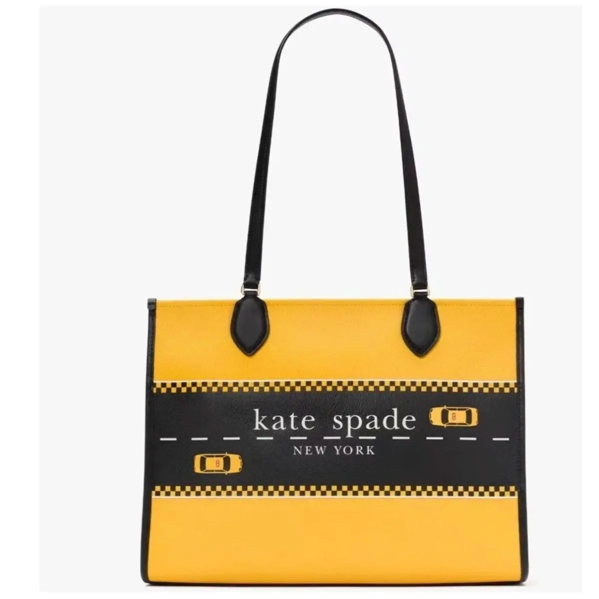 Kate Spade Manhattan Tote Bag Womens Large Yellow Taxi Printed Pvc Streetwear