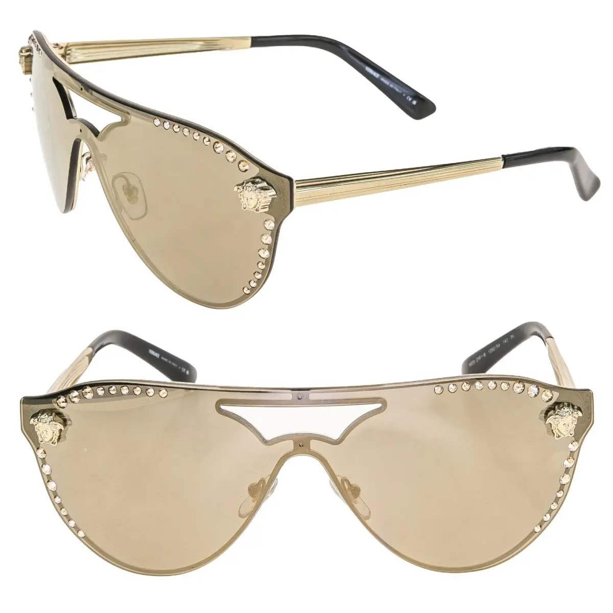 VE2161 Glam Crystal Stud Rock Medusa 2161 Brown Gold Aviator Sunglasses by Versace