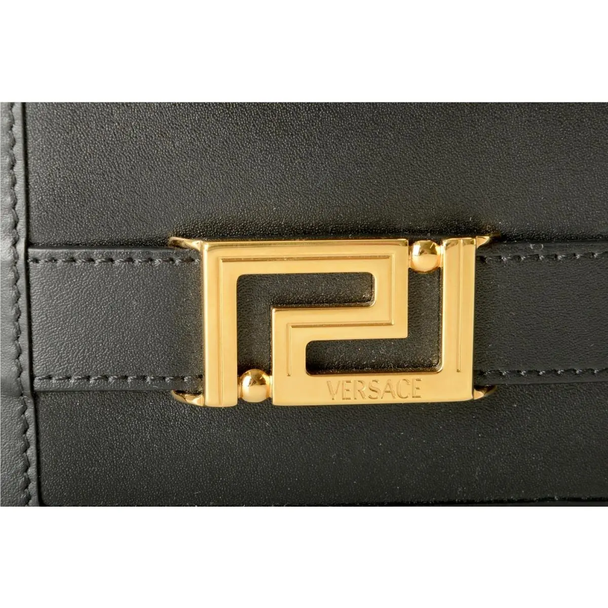 Versace Women`s Black Leather Gold Color Creeca Logo Bifold Wallet