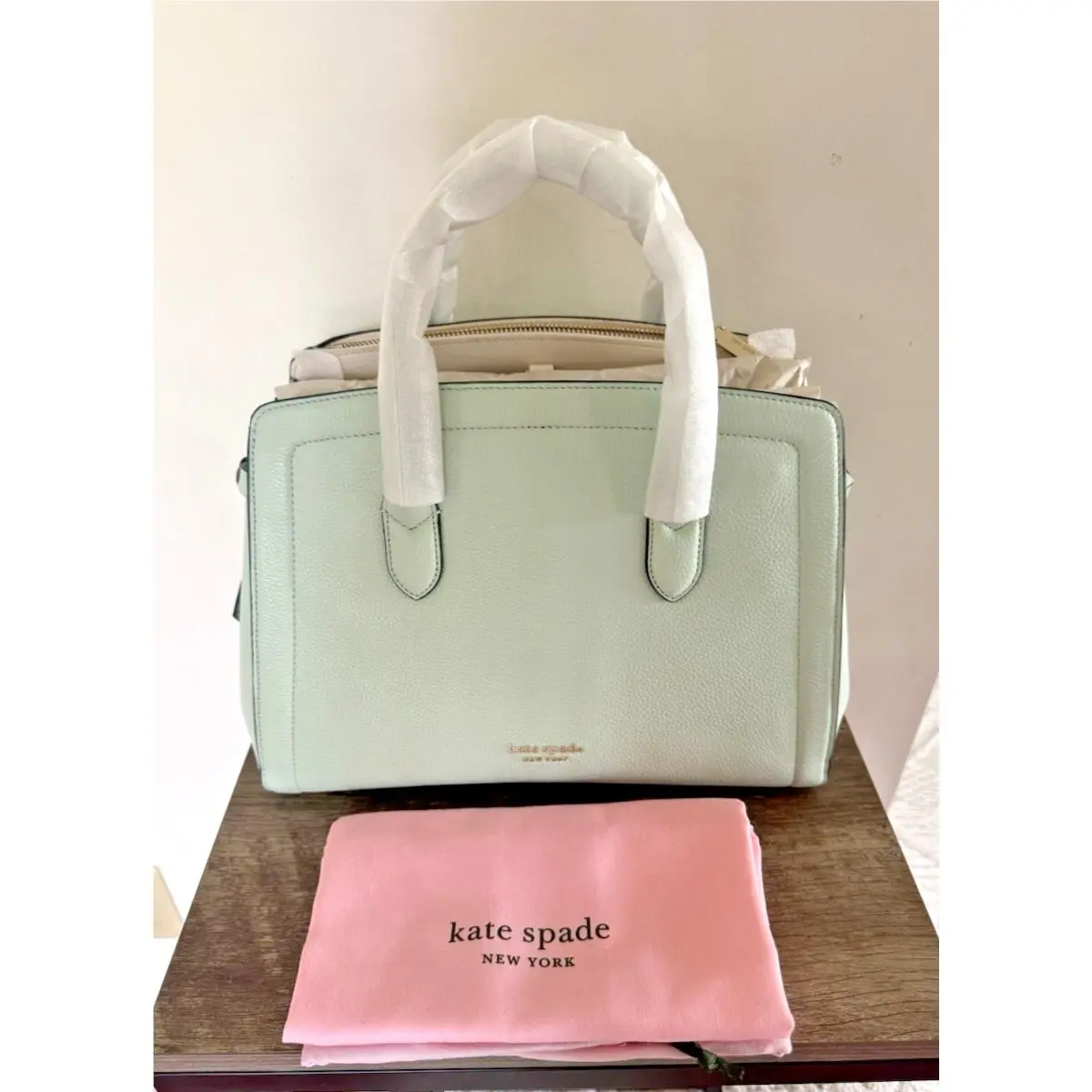 New Kate Spade Knott Pebble Leather Large Satchel Crystal Blue 936 W/dust Bag