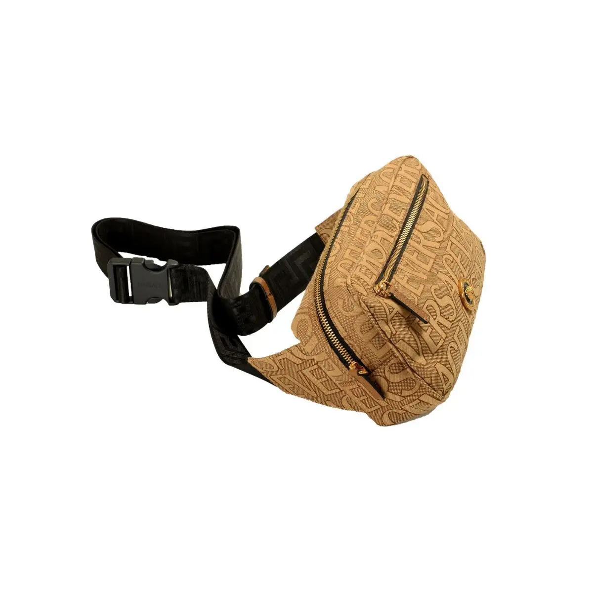 Versace Unisex Gold Medusa Logo Print Canvas Crossbody Fanny Shoulder Bag