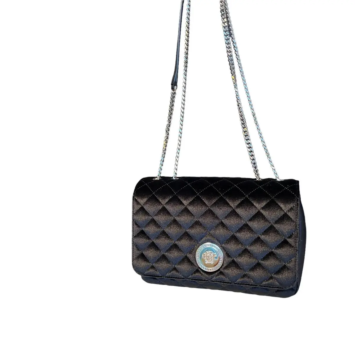Versace La Medusa Quilted Black Velvet Clutch Crossbody Dbsi 159S