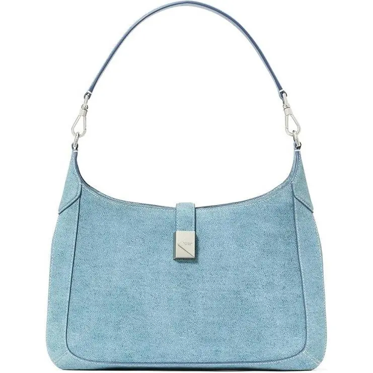 Deco Denim Print Suede Hobo Crossbody Shoulder Bag Blue by Kate Spade