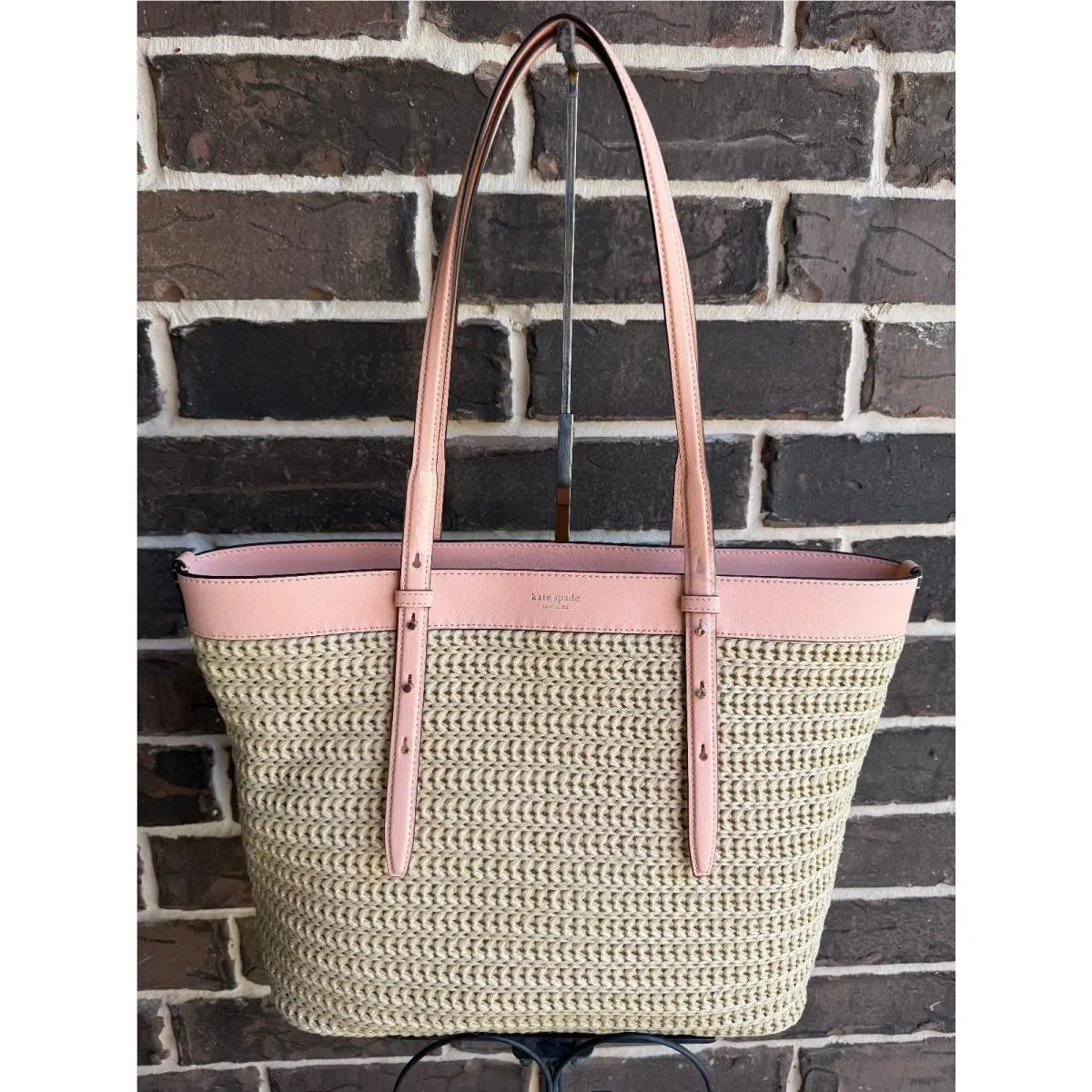 Kate Spade Do It All Large Tote Light Cantaloupe Multi Leather Straw