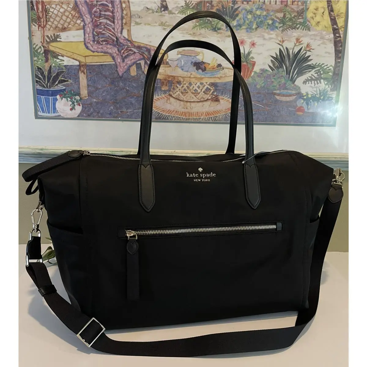 Kate Spade Chelsea Weekender Nylon Large Black Tote Travel Bag Shoulder Carryall