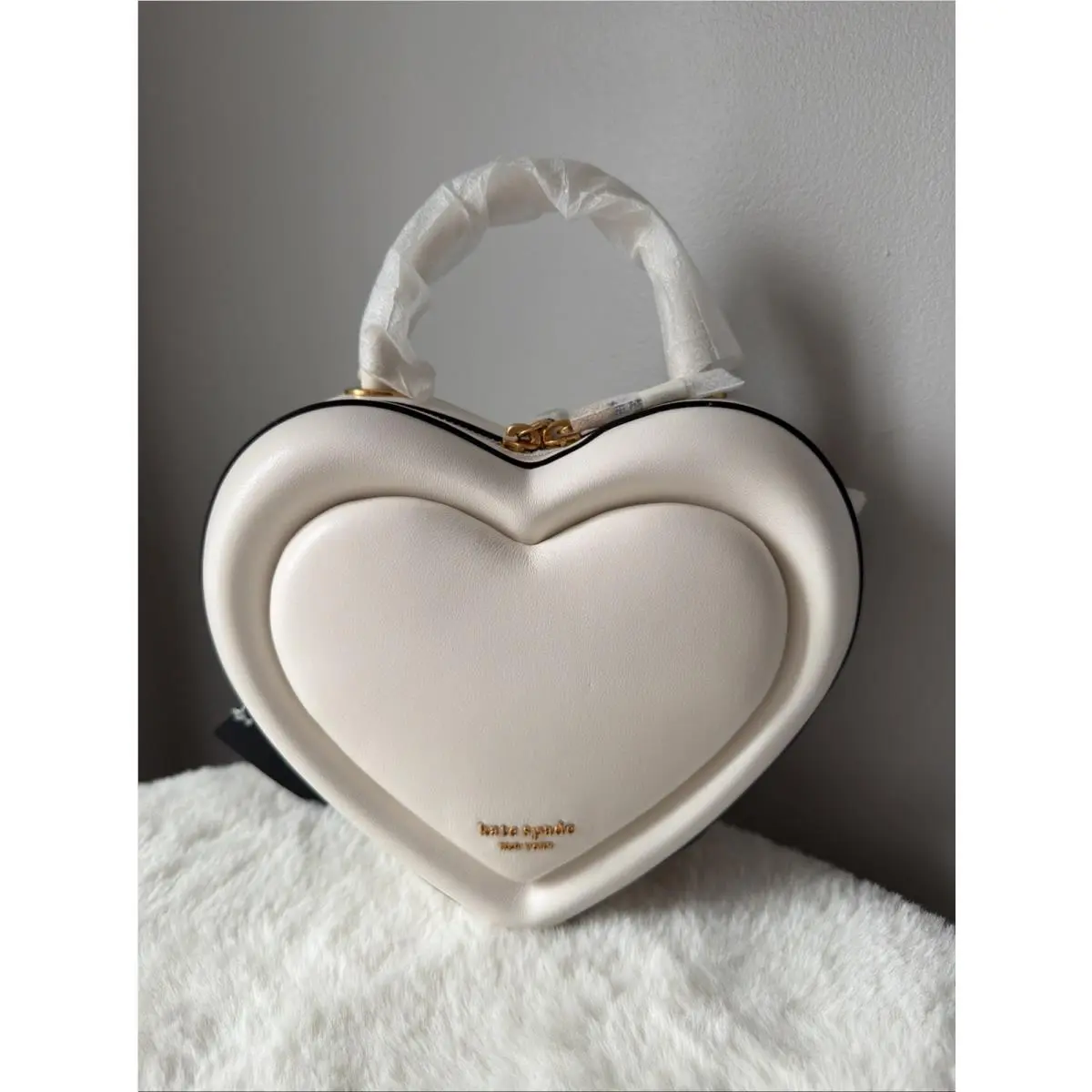 Pitter Patter Leather 3D Heart Top Handle Bag Cream Novelty by Kate Spade