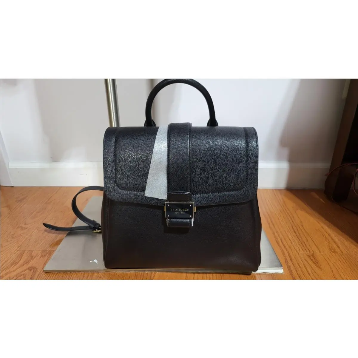 New  New York Nouveau Pebbled Leather Flap Backpack Black Bag by Kate Spade