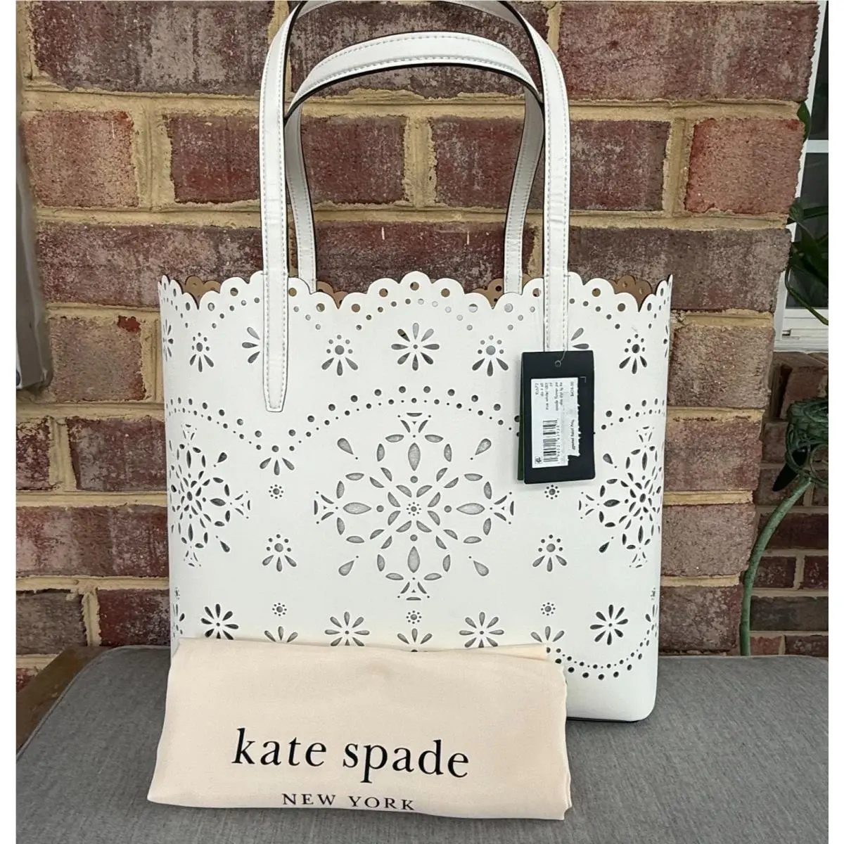 Kate Spade Do It All Perforated Large Leather Tote - True White - New