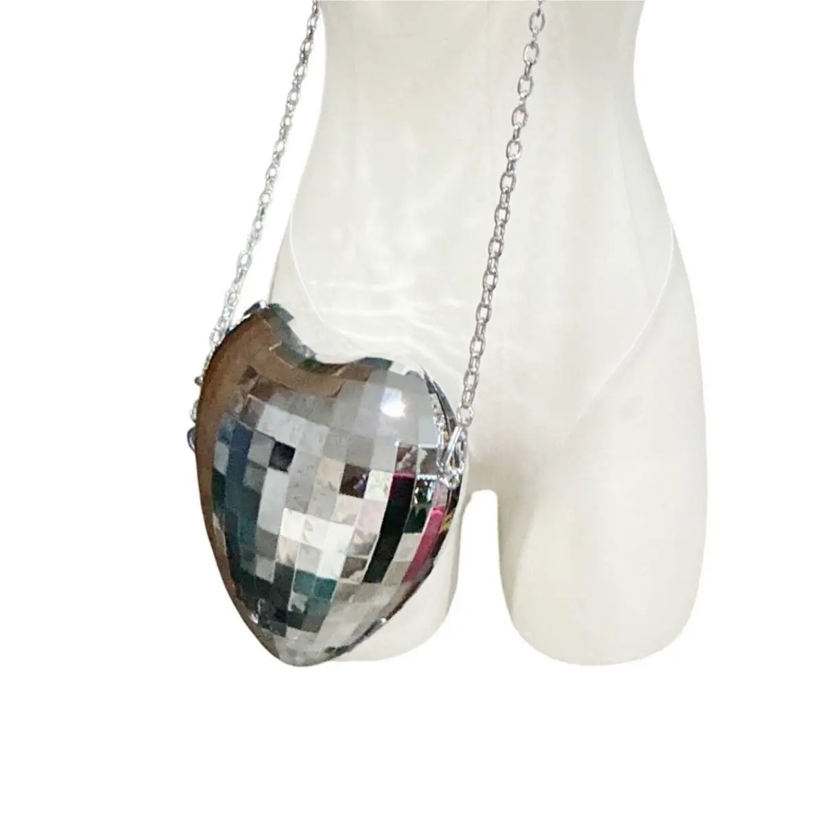 Heart Shaped Disco Ball Mirror Tile Crossbody Bag Silver Reflective Party Purse by Kate Spade