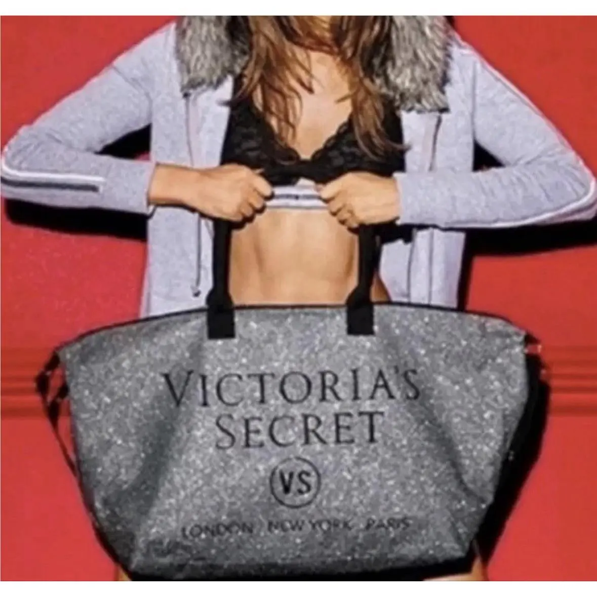 Victoria’s Secret Silver Glitter Weekender Duffel Tote Bag Strap and Handles by Victoria's Secret