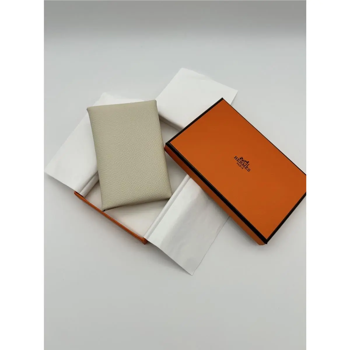 Hermes Calvi Card Holder Epsom Off White Craie