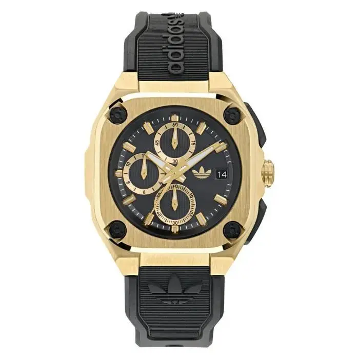Adidas Unisex Originals Chronograph `city Tech` Quartz Watch - AOFH24018 - Dial: Black, Band: Black, Bezel: Gold