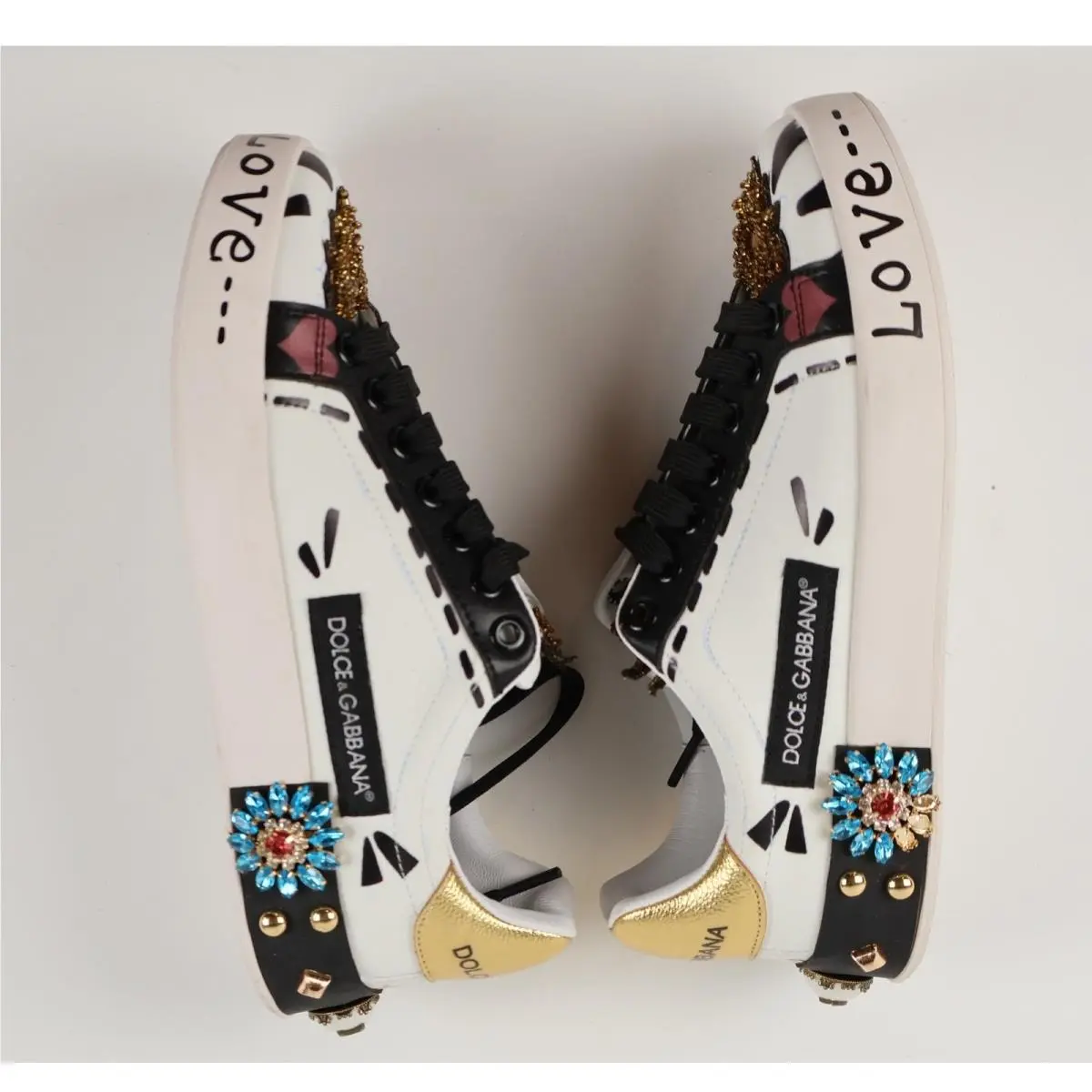 Dolce Gabbana Portofino Embellished Sneakers White Multi 35 Leather