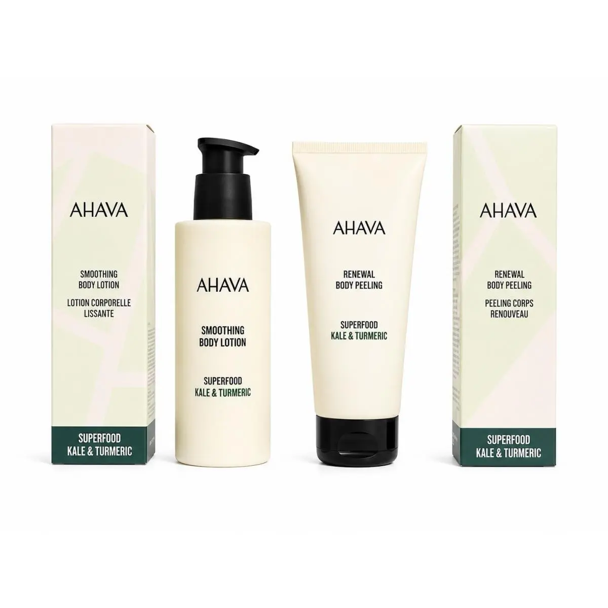 Ahava Body Lotion8.5 Fl.oz Body Peeling 6.8 Fl.oz Kale Turmeric by AHAVA
