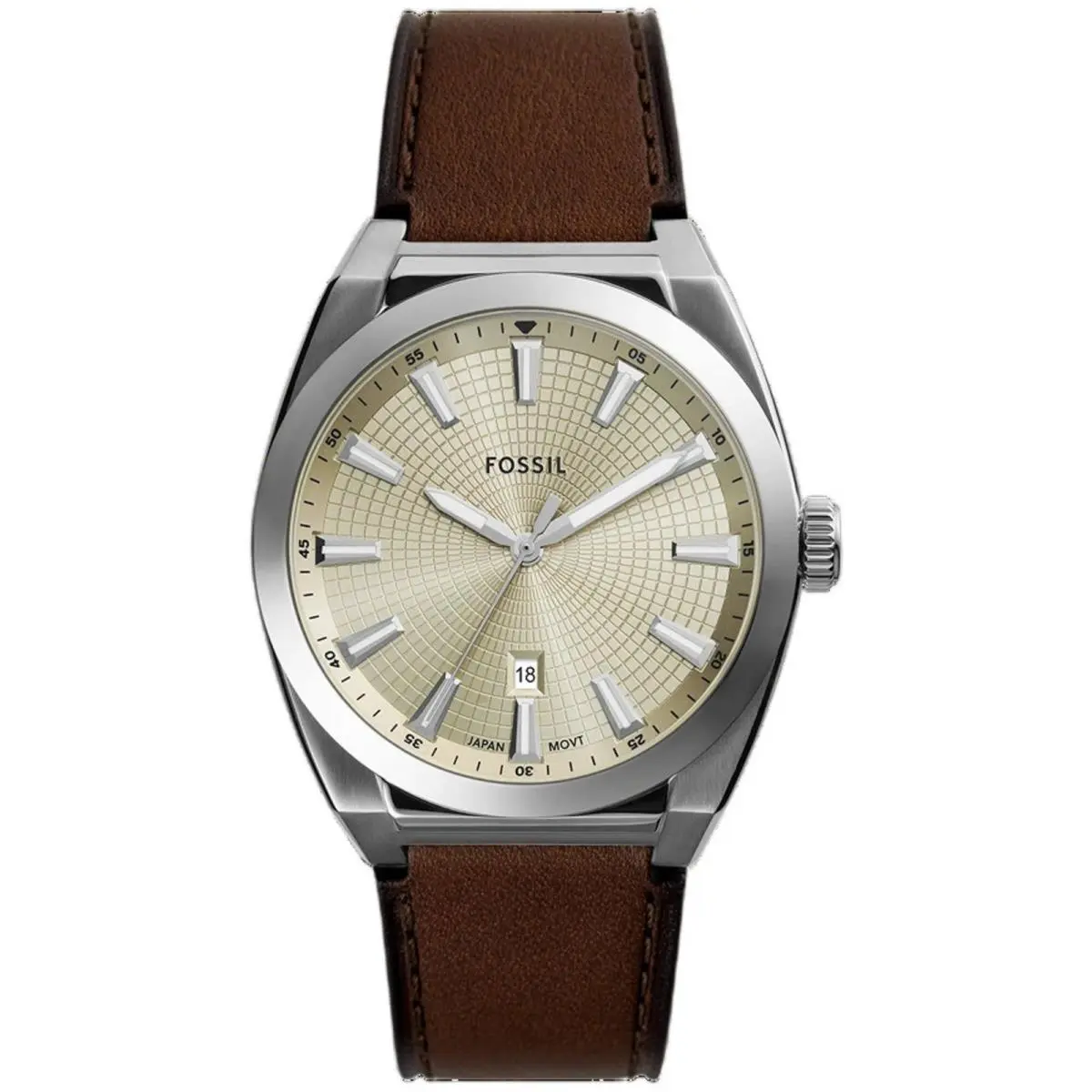 Men`s Watch Everett Quartz Cream Dial Brown Leather Strap FS6071 by Fossil