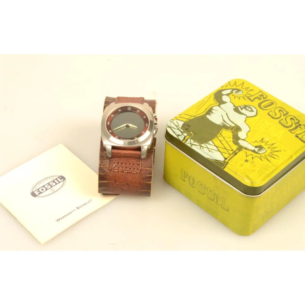 Vintage  Watch BG-1079 Super Wide Brown Leather Band - Needs Battery by Fossil