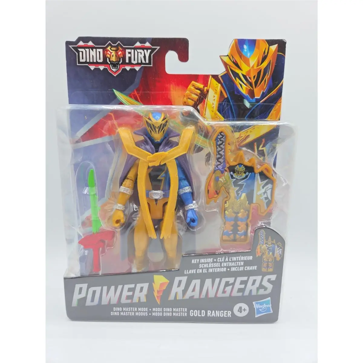 Power Rangers Dino Fury Gold Ranger Action Figure Hasbro 2022 W/cape On Card Htf