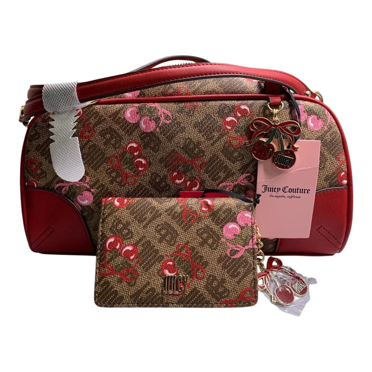 Juicy Couture Cherry Darling Satchel Brown Red Purse Bag/credit Card Holder