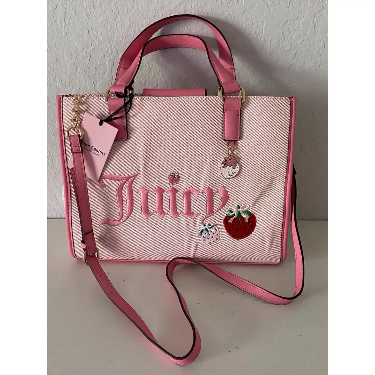 Juicy Couture Berry Sweet Tote Bag Pink 1 Strawberry with Charm Crossbody