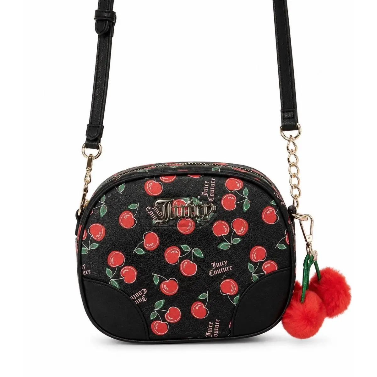 Cherry Crossbody Bag Y2K Black Cherries Pom Pom Purse by Juicy Couture
