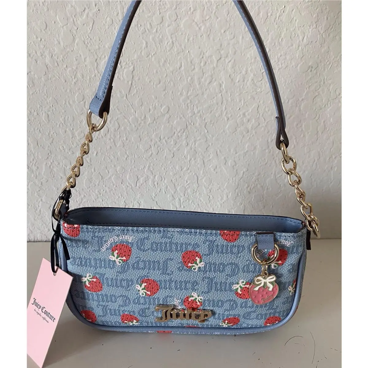 Berry Sweet Strawberry Shoulder Bag Purse Dusty Blue Red by Juicy Couture