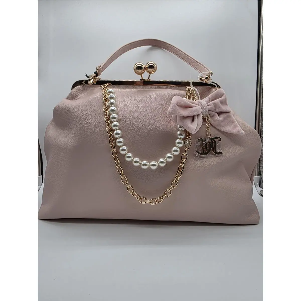 Pink Kiss Lock Shoulder Bag Bow Pearl Rhinestone Charm Pockets by Juicy Couture