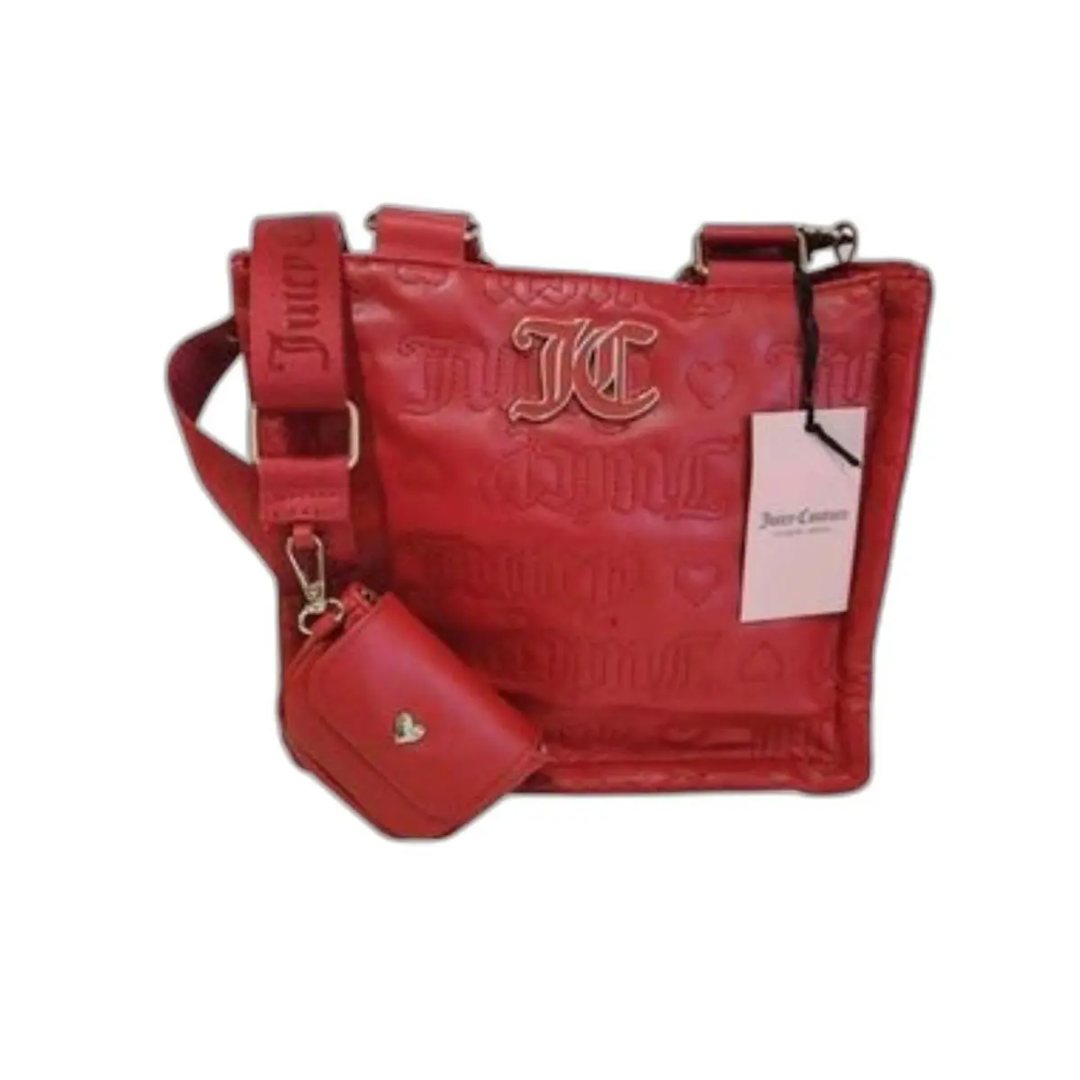 Juicy Couture Y2K Red Quilted Heart Logo Mini Tote Handbag W/coin Pouch Coquette