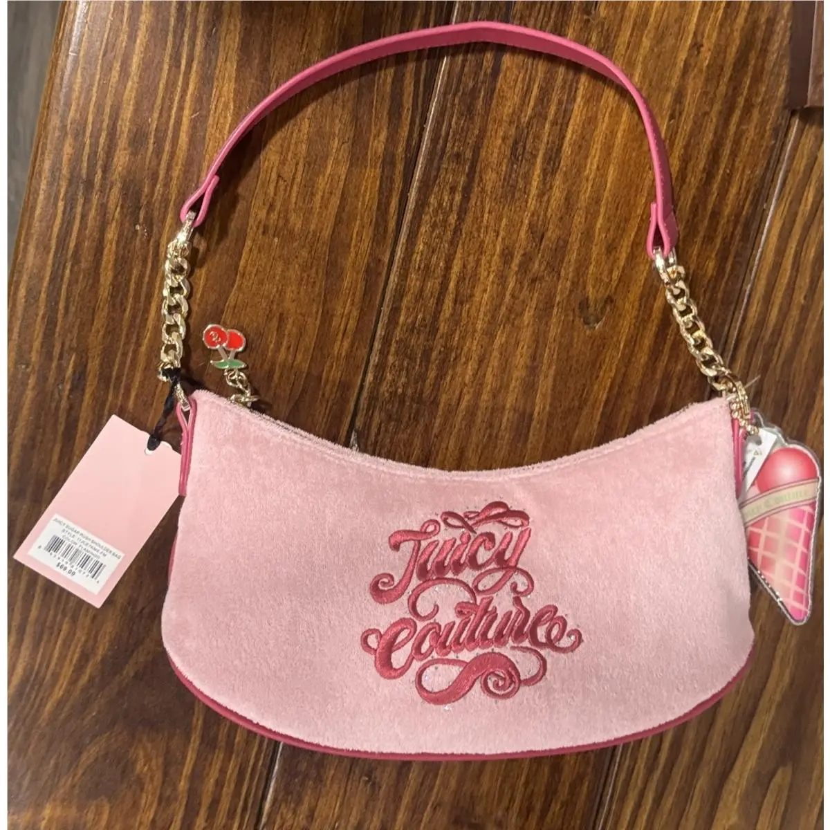 Sugar Rush Shoulder Bag Flamingo Pink Terry Cloth Y2K Crescent by Juicy Couture