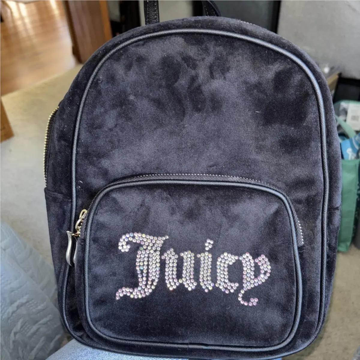 Black Bling Velour Obsession Backpack Purse Bag Retail by Juicy Couture