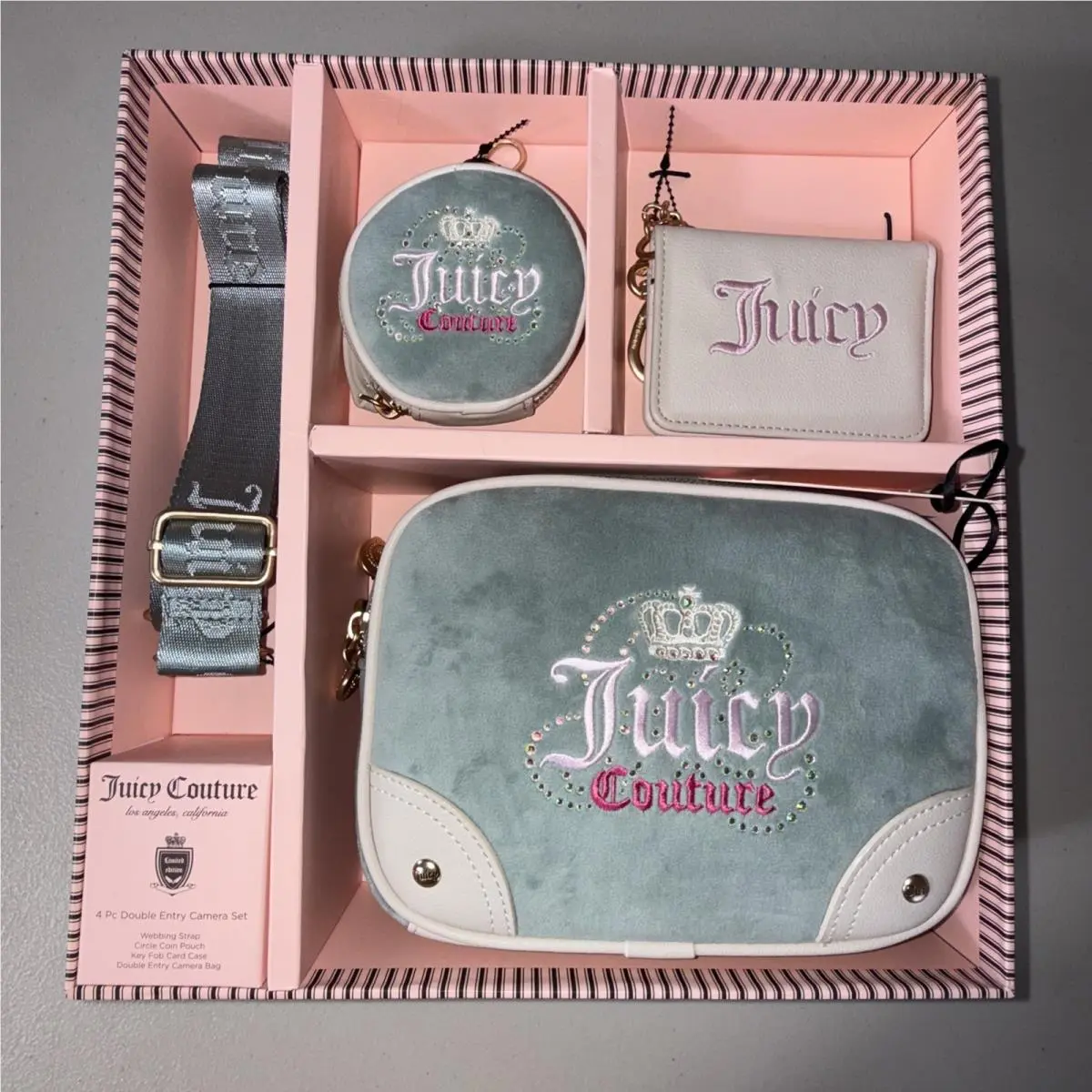 4 Pieces Double Entry Camera Bag Set Sage Blue by Juicy Couture